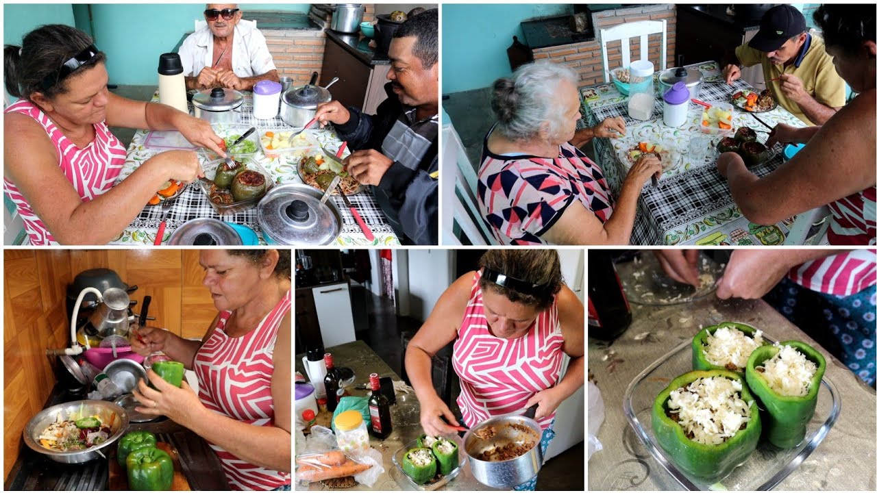 ALMOÇO EM FAMÍLIA 🥰🙏🏼 RECEITA ESPECIAL PIMENTÃO RECHEADO COM CARNE E QUEIJO 😋 COMERAM COM VONTADE😱