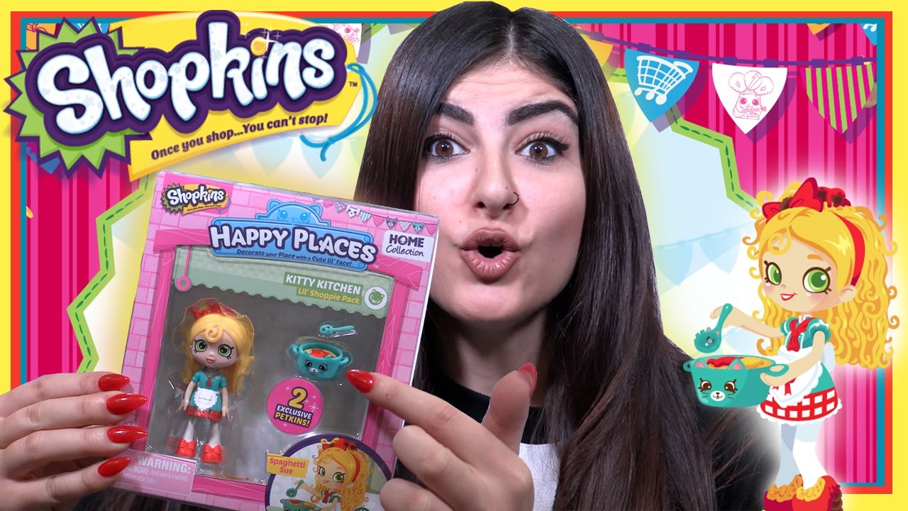 Happy Places SHOPKINS Kitty Kitchen Spaghetti Sue & 2 Exclusive Petkins