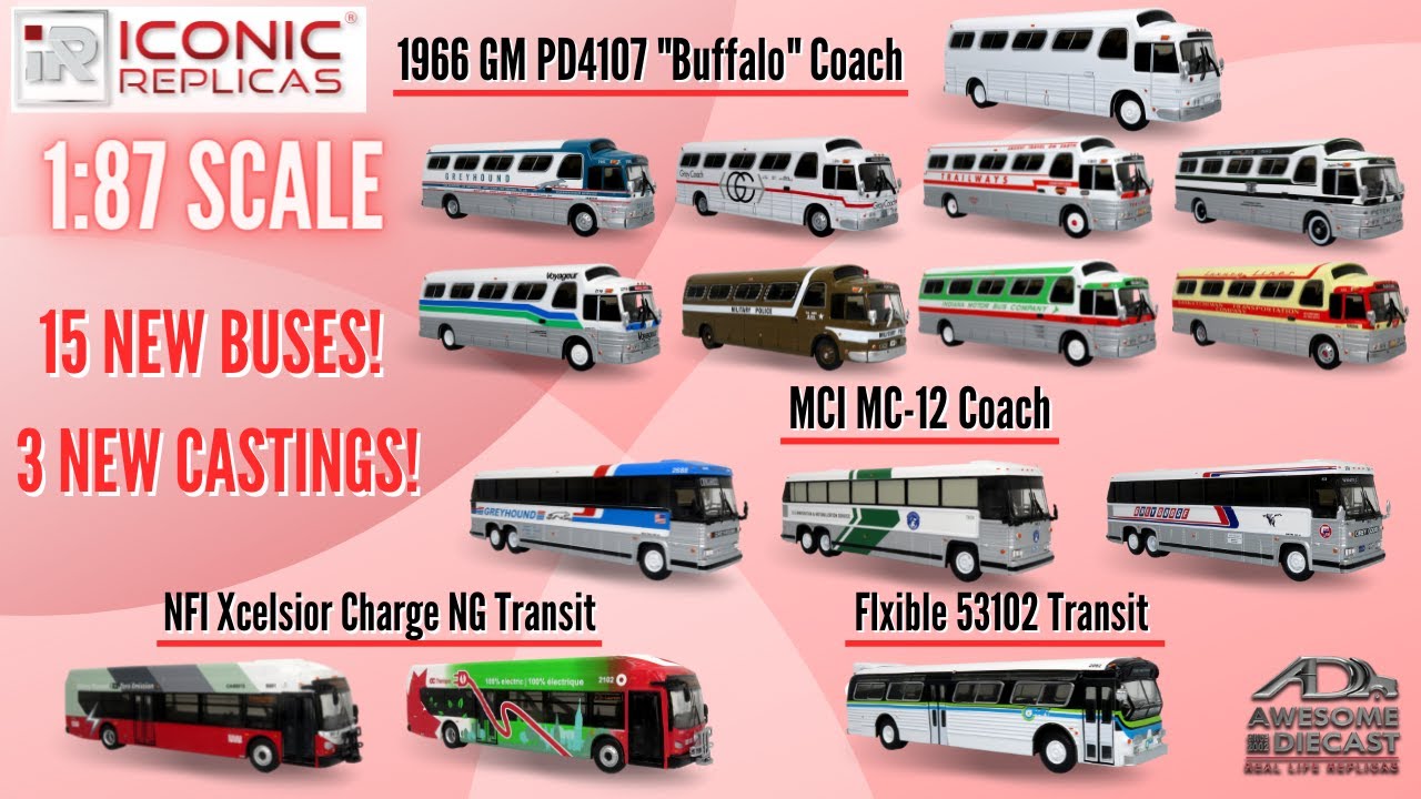 Iconic Replicas 15 NEW 1:87 BUSES! | GM PD4107 | MCI MC-12 | NFI Xcelsior Charge NG | Flxible 53102