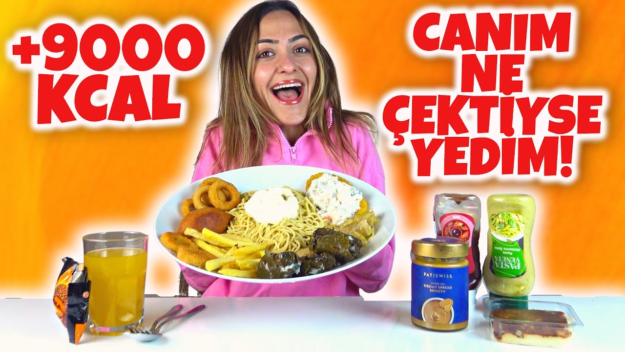 CANIM NE ÇEKTİYSE YEDİM!-Biscoff Krema,Şinitzel,Rus Salatası,Soğan Halkası,Spagetti vs.(+9000 KCAL)