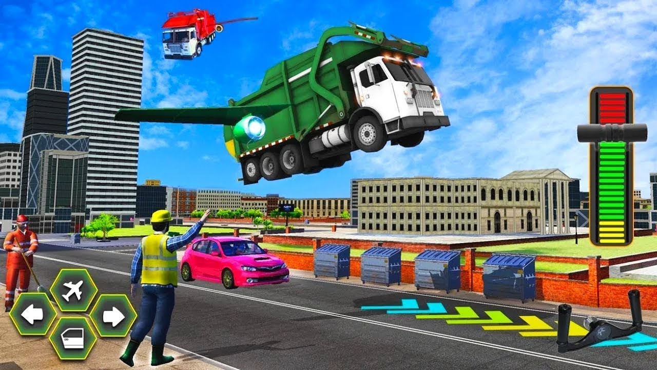City Flying Garbage Truck Driving Simulator Game - Best Gameplay HD