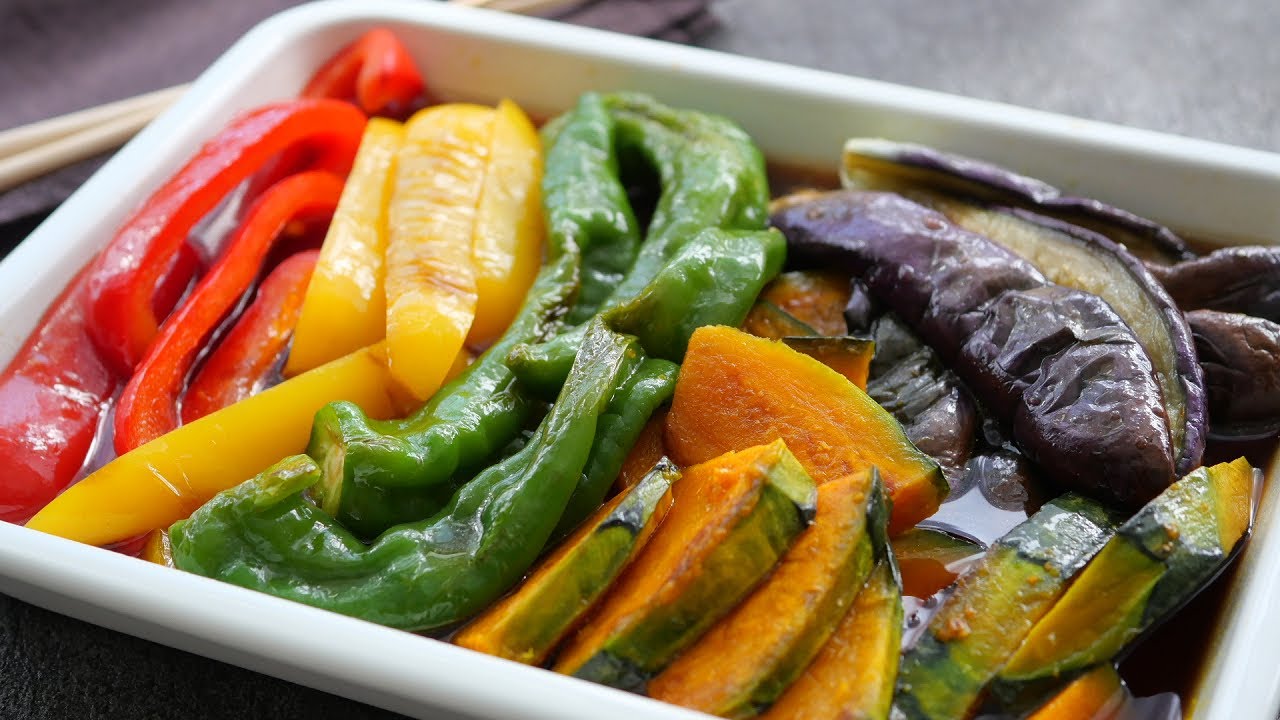 【タミンたっぷり!夏野菜の焼き浸し少量の油で焼いて漬けるだけ】Vegetable Yakibitashi