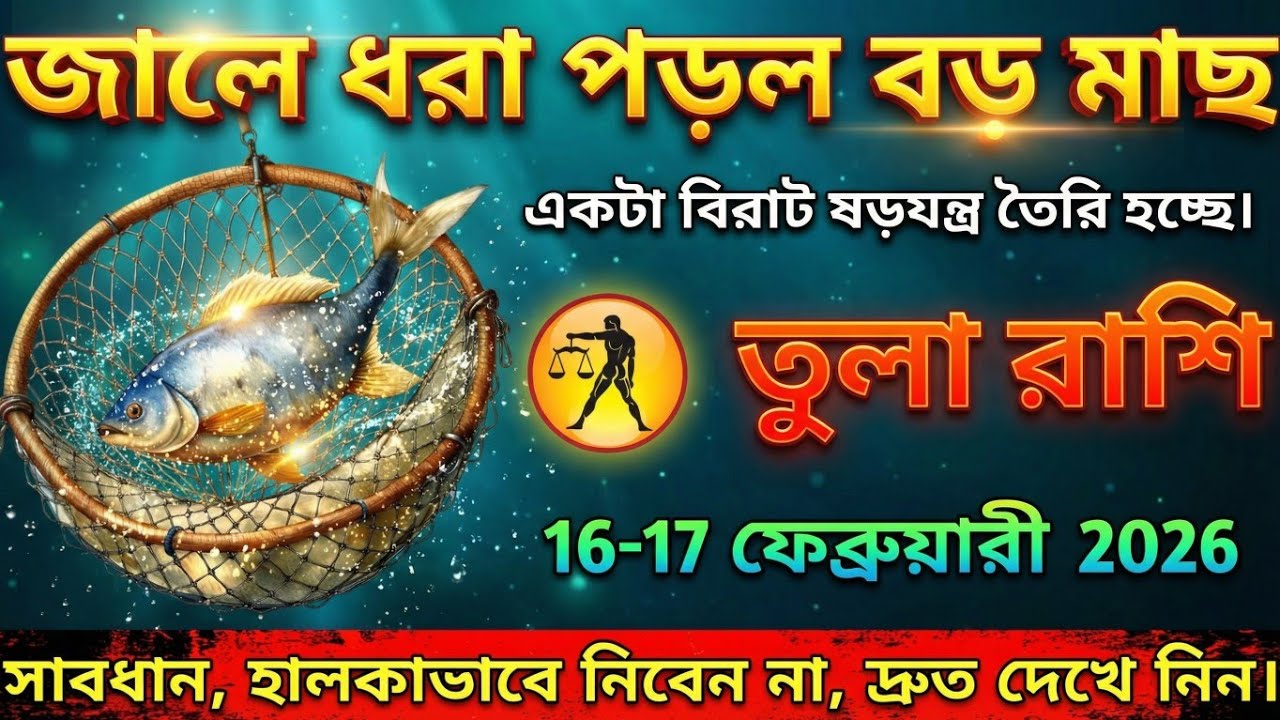 তুলা রাশি,১৬-১৭ ফেব্রুয়ারী, ২০২৬ জালে একটা বড় মাছ ধরা পড়েছে, সাবধান, ডালের ডালে কিছু একটা মাছ আছে। 