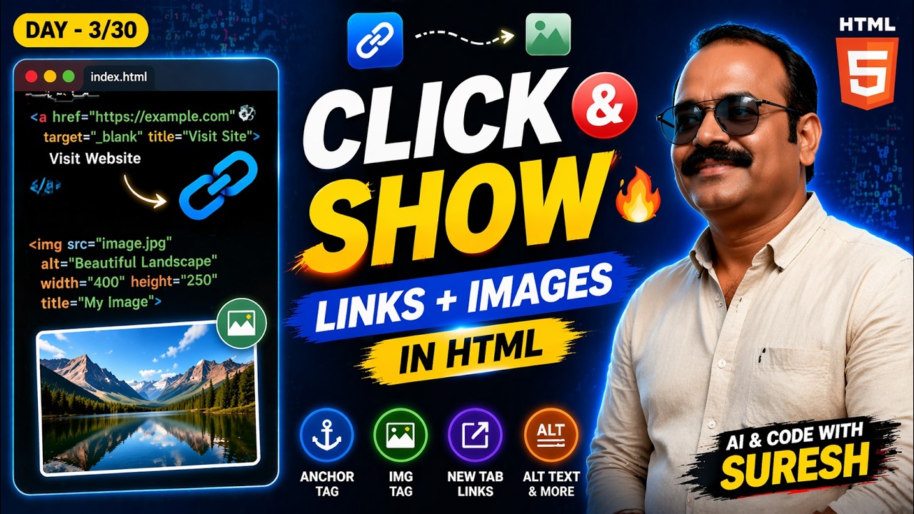HTML5 Day 3 – Links & Images Explained | Master anchor tag and  img Tags in HTML
