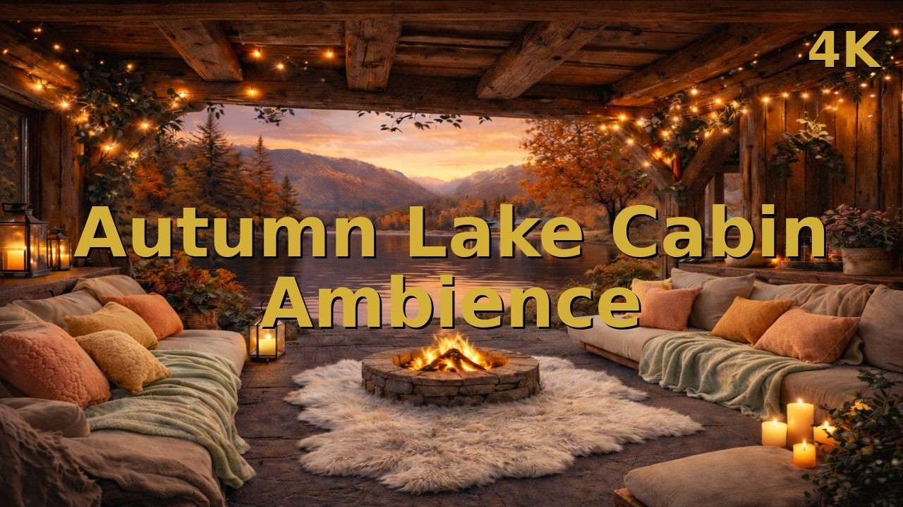 4K Autumn Lake Cabin Ambience 🔥