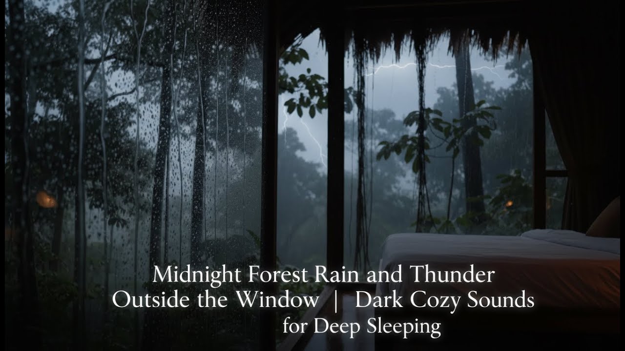 Midnight Forest Rain and Thunder Outside the Window | Dark Cozy Sounds for Deep Sleeping
