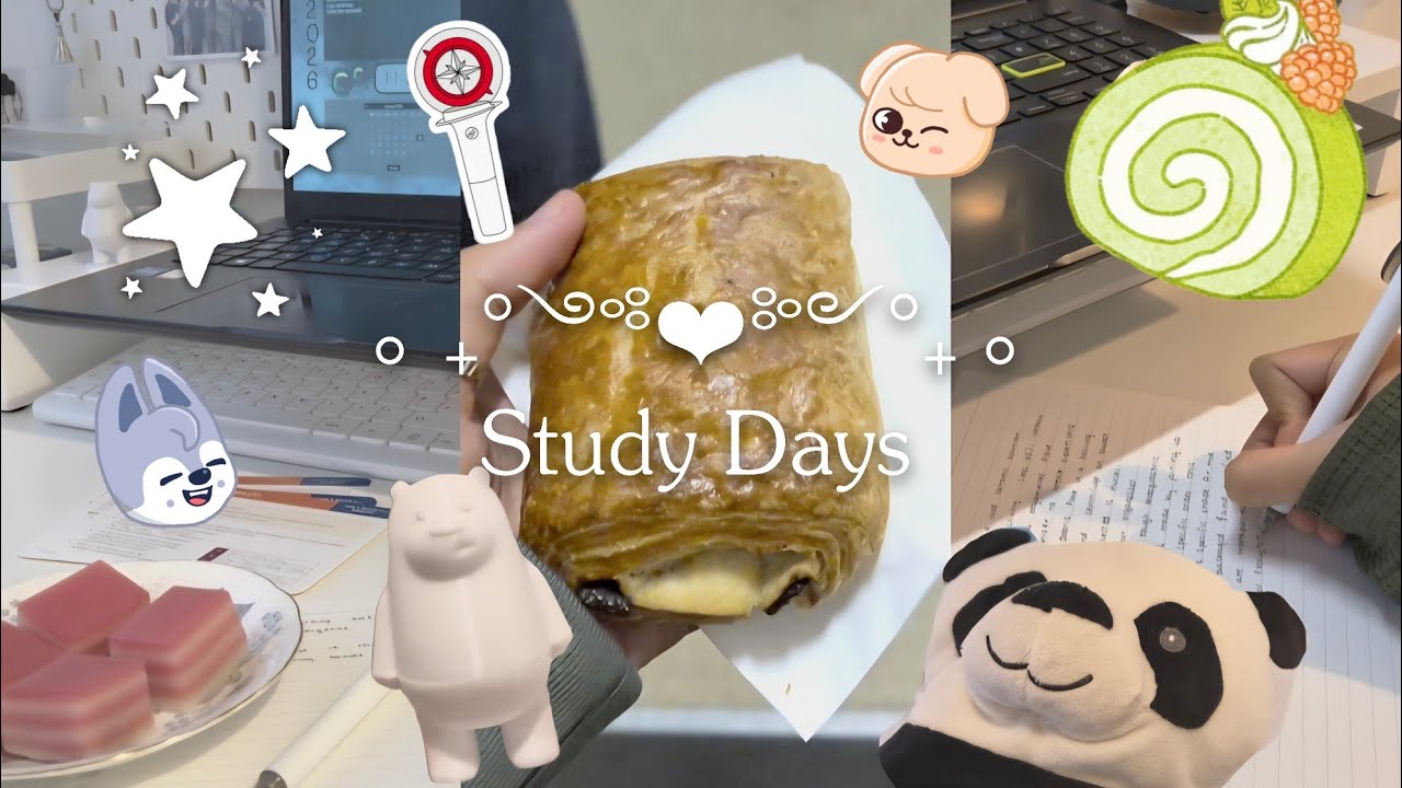 -ˋˏ ༻ Study Vlog ༺ ˎˊ- , productive aesthetic, study with me, college/6th form, treat food