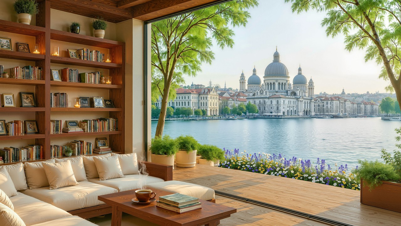 Relaxing Italy Spring Jazz in Grand Canal ☕ Gentle Music for Study & Healing