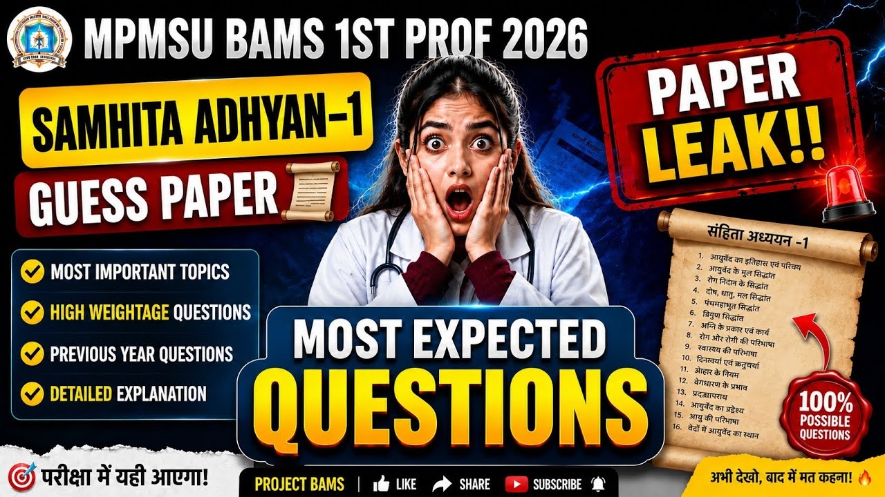 Samhita Adhyan-1 Guess Paper 2026 🔥 | MPMSU BAMS 1st Prof Most Important Questions