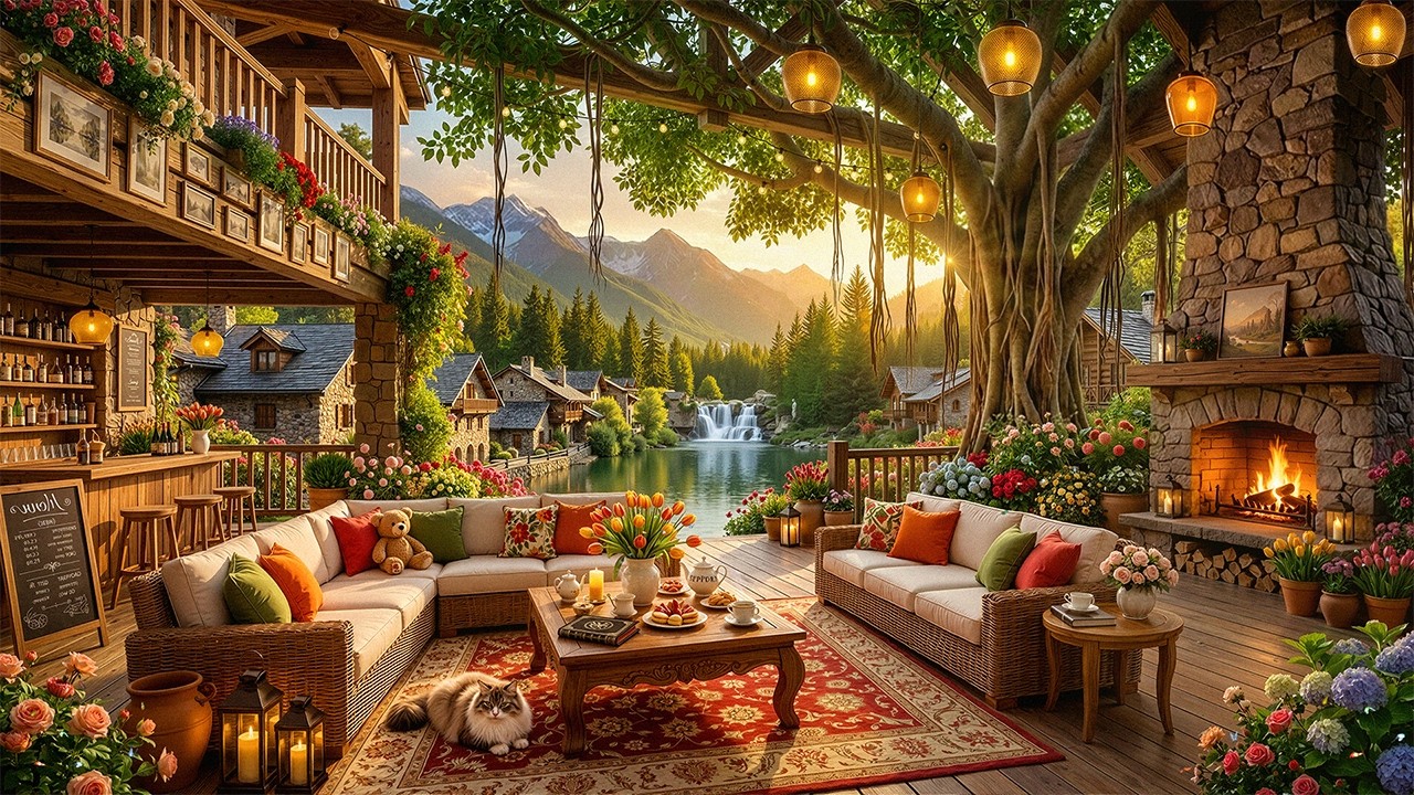 Spring Afternoon Lakeside Cafe 🌸 Soft Jazz Melodies & Gentle Nature Sounds for a Refreshing Mood