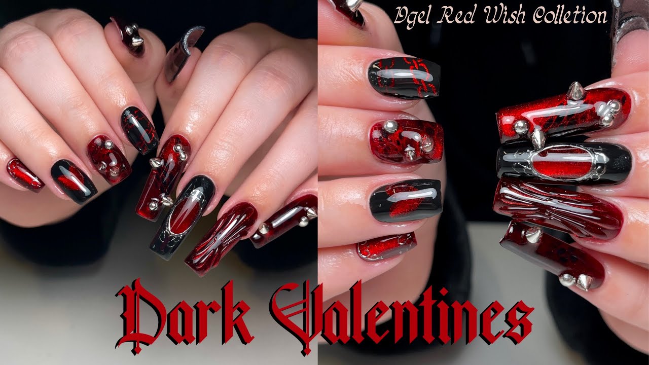 Вампирский тёмный маникюр ко Дню святого Валентина 🖤 Коллекция Dgel Red Wish