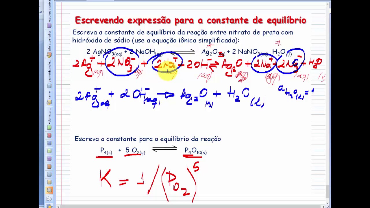 Equilíbrio Químico (Aula 03):   fazendo exercícios