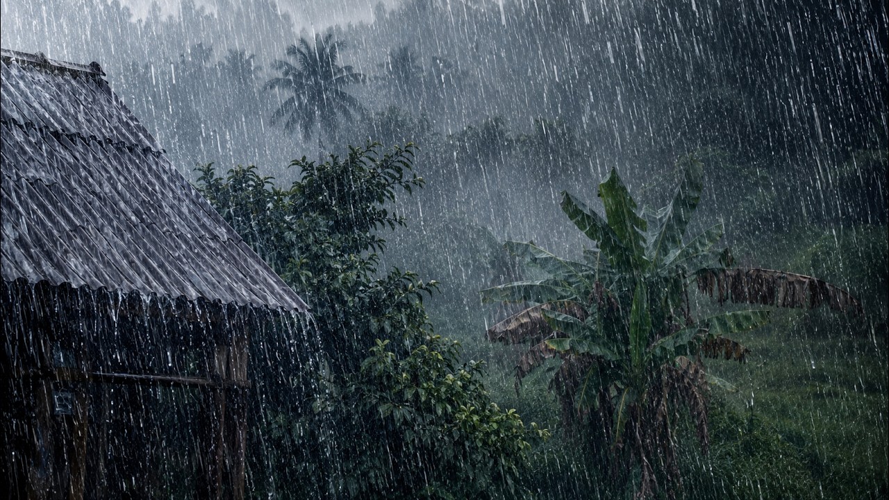 PRAWDZIWY Ulewny Deszcz w Tropikalnej Wiosce 🌧️ 99% zasypia w kilka minut | Dźwięki Deszczu do Snu