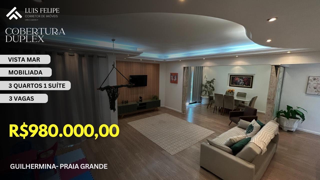 🤩COBERTURA DUPLEX INCRÍVEL A VENDA EM PRAIA GRANDE SP BAIRRO GUILHERMINA - 3 dormitórios 3 vagas