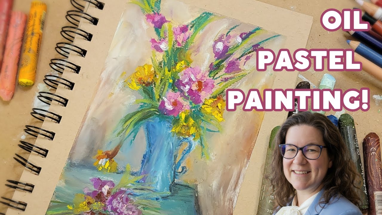 Still Life Florals in a Vase Oil Pastel Painting | Relaxing Creativity Process