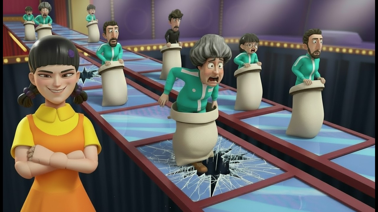 Squid Game vs Scary Teacher 3D | Watch Your Step - Extreme Sack Jumping On Glass Bridge Challenge