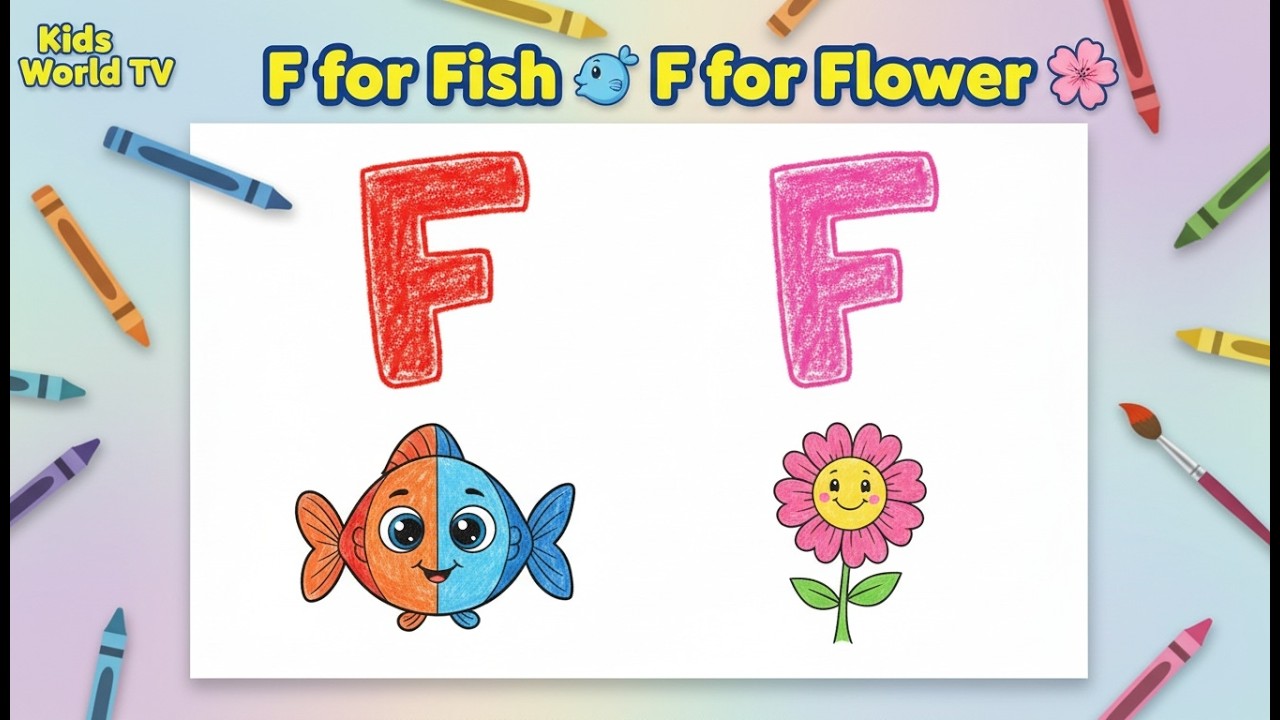F for Fish 🐟 F for Flower 🌸 | Easy Drawing & Coloring for Kids | Link in Description #abcd #drawing