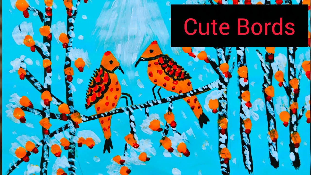 live Cute Birds in the Winter Morning Scenery painting for beginners/Acrylic Step by Step/