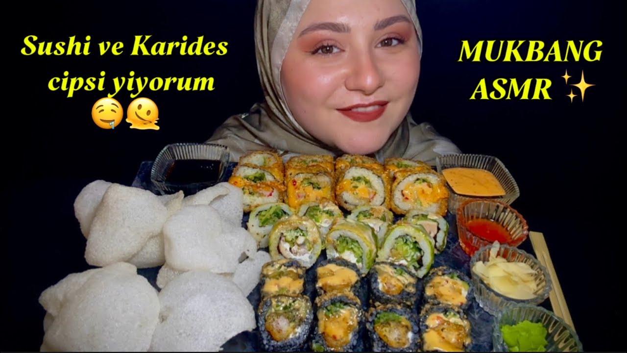 Sushi & Karides Cipsi ASMR 🍣🦐 | Crunchy Eating Sounds 🤤| Mukbang ASMR ✨