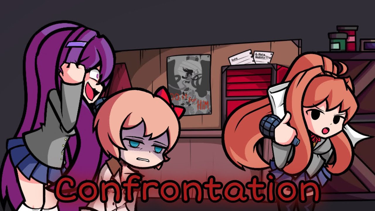 Confrontation but Yuri, Sayori and Monika sings it || Friday Night Funkin' Cover