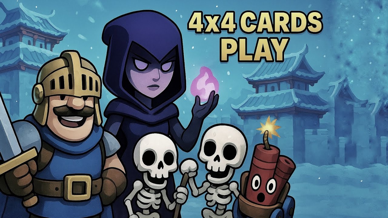 4x4 cards gameplay | Clash Royale , Witch , Fire crackers , Knight , Skeletons | Winning Strategy