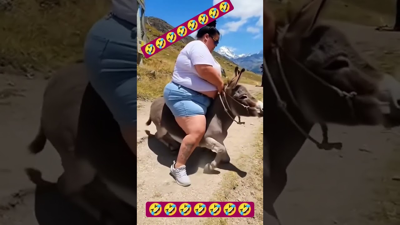 Fat Girl Sitting on Donkey 🤣🤣 #shorts #youtubeshorts #viral #funny #comedy #funnymoments #cute #girl