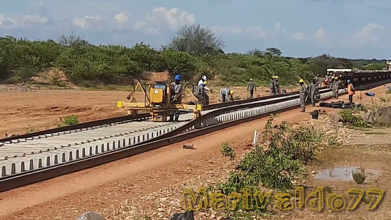 Ferrovia transnordestina alinhando trilhos nos dormentes #ferrovia #maquinas #piaui #trem