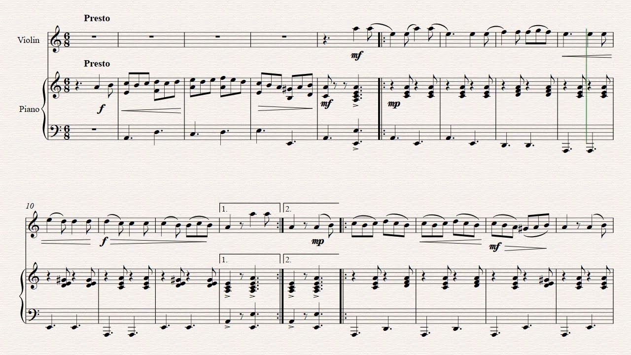 Tarantella Napoletana, Violin acompaniament