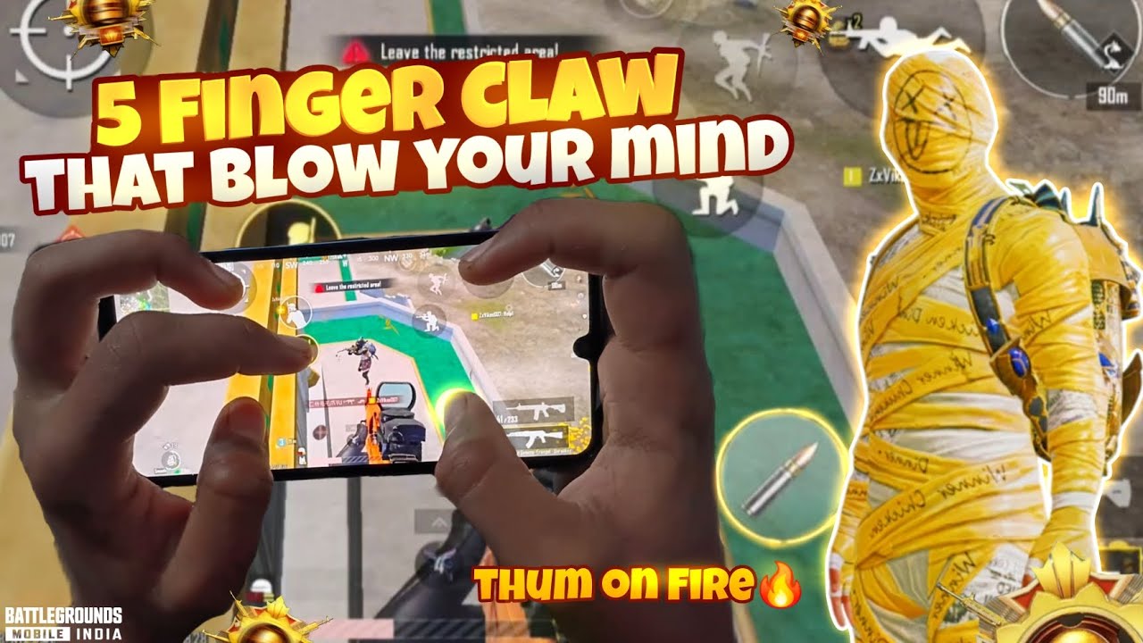BEST FIVE FINGER CLAW😀 5 Fingers + Gyro Handcam. New 4.2 update 1v4 Clutches with 40 Fps BGMI/PUBG