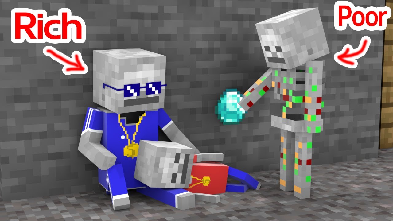 Богатые становятся бедными (печальная история о малыше-скелете) - Minecraft Animation
