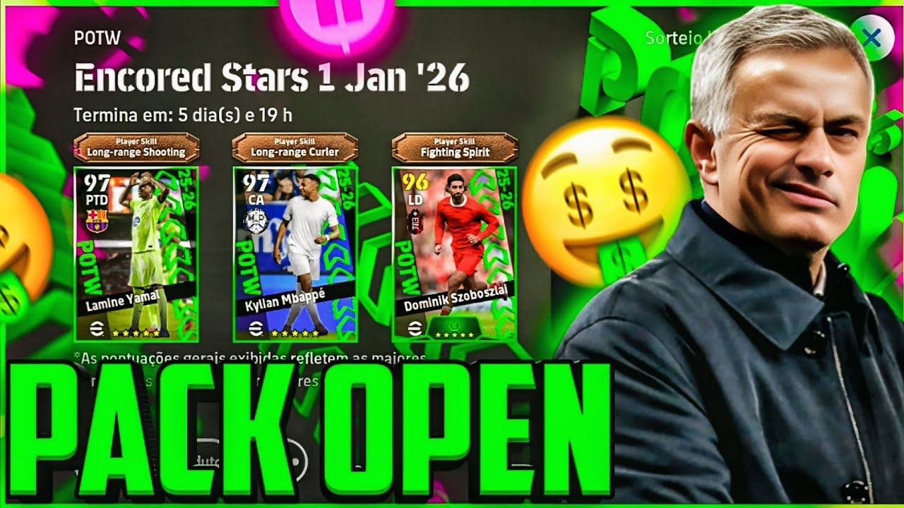 GASTEI 500 MOEDAS 🤑 PACK OPEN NA SUPER BOX DE POTW ENCORED STARS NO EFOOTBALL 2026 MOBILE!!! 🔥