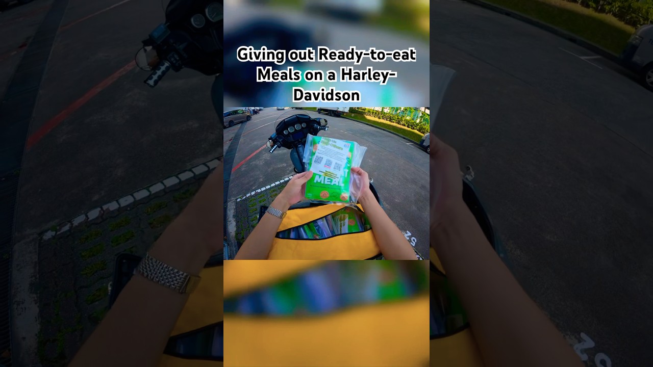 Giving Ready-to-Eat Meals on a Harley-Davidson! #motorcycle #charity #harleydavidson #bike