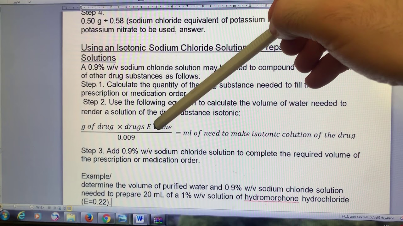Using an isotonic NaCl solution to prepare isotonic solutions / lec 6