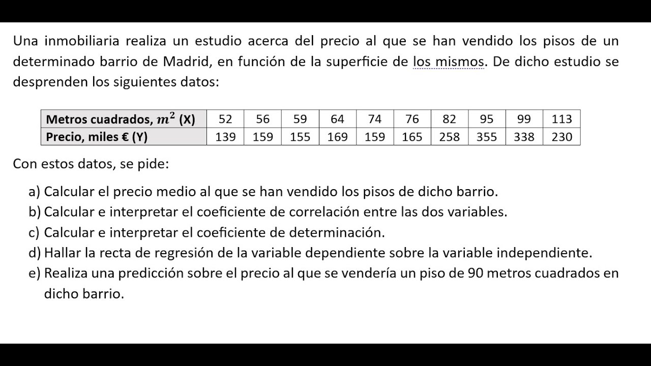 Estadística bidimensional - Ejercicio resuelto