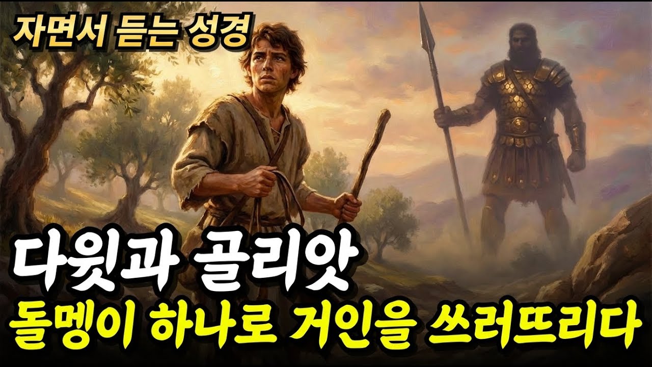 [성경이야기] 3미터 거인 앞에 선 양치기 소년, 돌멩이 하나로 이긴 비결ㅣ다윗과 골리앗ㅣ사무엘상 17장ㅣ자면서 듣는 성경이야기