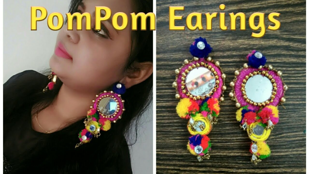 DIY pompom Earings| pompom Earings| Navratri jewellery| how to make pompom Earings|