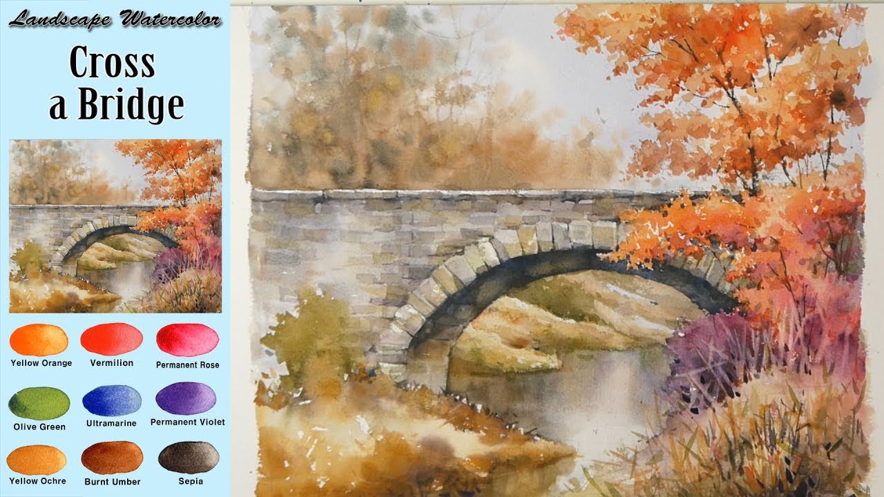 Пейзаж Акварель - Пересеките мост (wet-in-wet. Arches rough) NAMIL ART