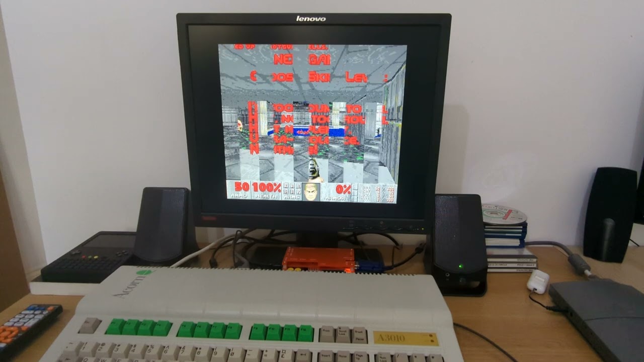 Doom Running on an Acorn Archimedes A3010 ARM3 overclocked to 45mhz