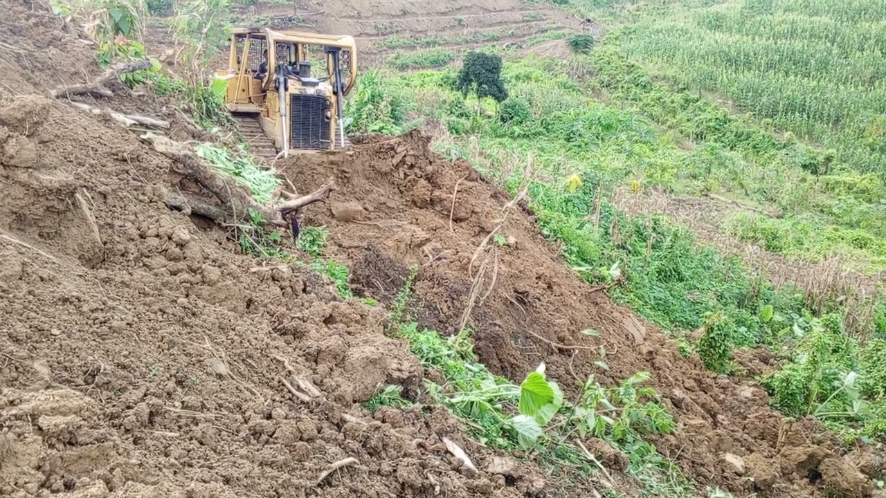 Making oil palm plantation terraces in cliff areas using BULLDOZER D6R XL
