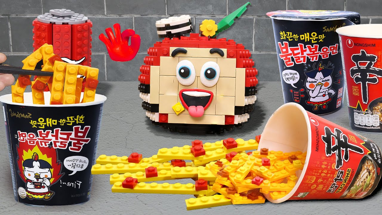 Lego Food: Red Apple Eating Viral Korean Noodle For Surviving In jail | ASMR Video IRL