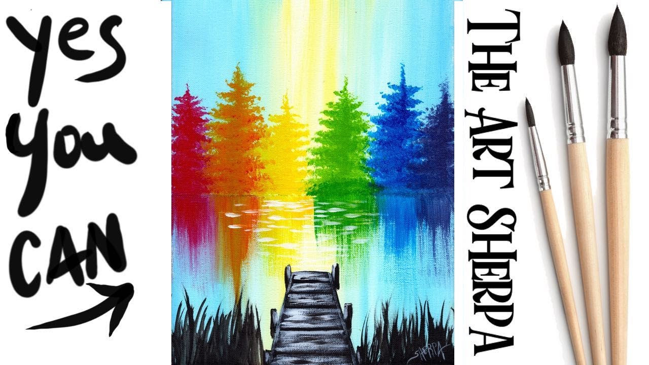 Радужные деревья 🌲🌈 Озеро и пирс | Простая акриловая живопись ШАГ ЗА ШАГОМ №8 | The Art Sherpa