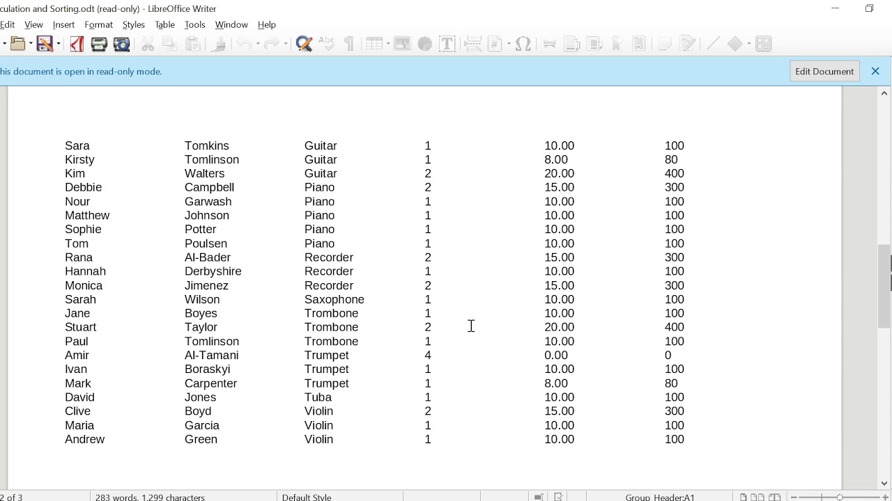 LibreOffice 5: Printing out a report