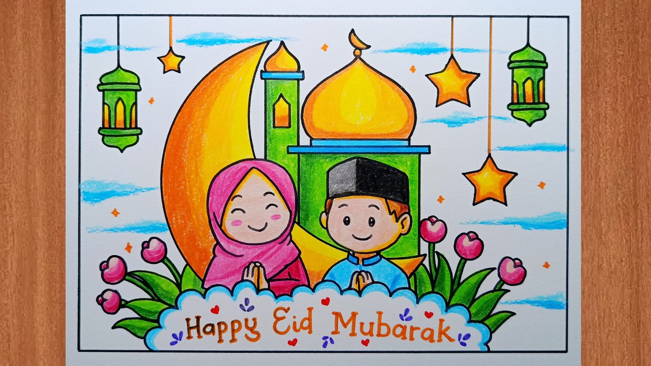How to Draw an Easy and Beautiful Eid al-Fitr Poster || Drawing an Eid Mubarak Theme for Beginners