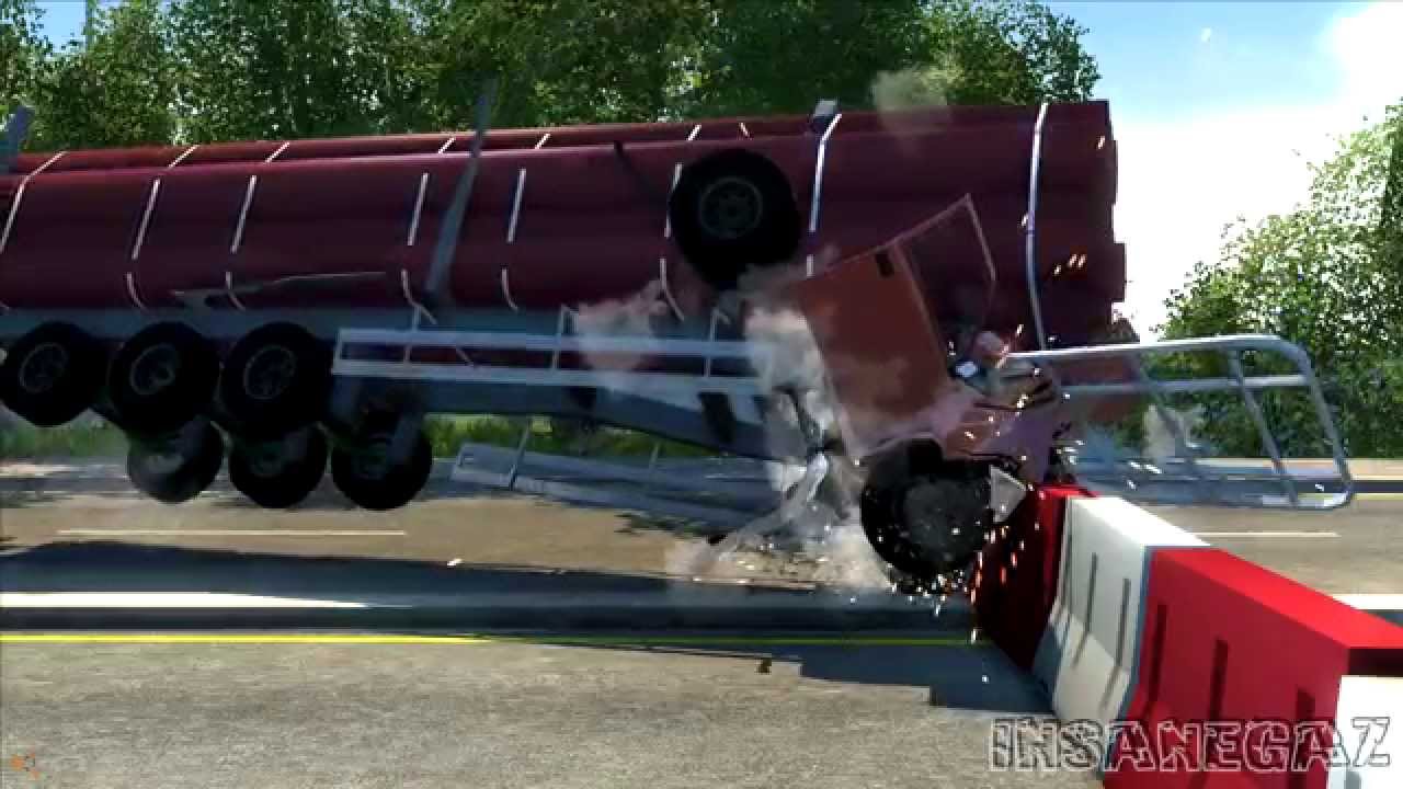 BeamNG Drive D-15 Full size logging trailer Crash Testing #90 - Insanegaz