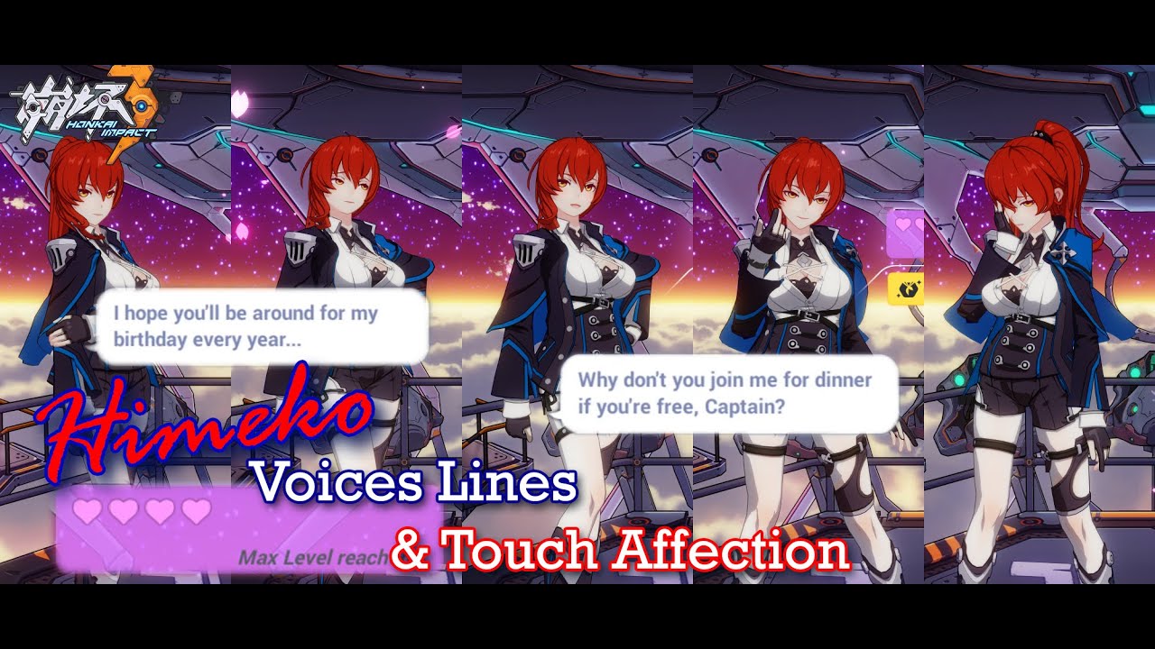 Himeko Voice Lines & Touch Affection [Max/Lvl 4] | Translate English/Indonesia | Honkai Impact 3