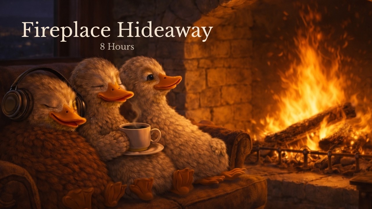 Lucky Ducky Paradise • Fireplace Hideaway 🔥 Crackling Fire Sounds (No Music • 8 Hours)