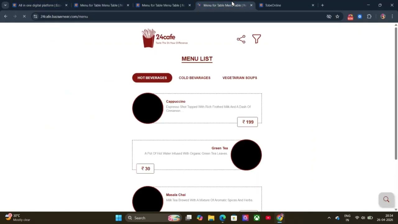 Digital Hotel Menu Module Demo | tobeonline.in