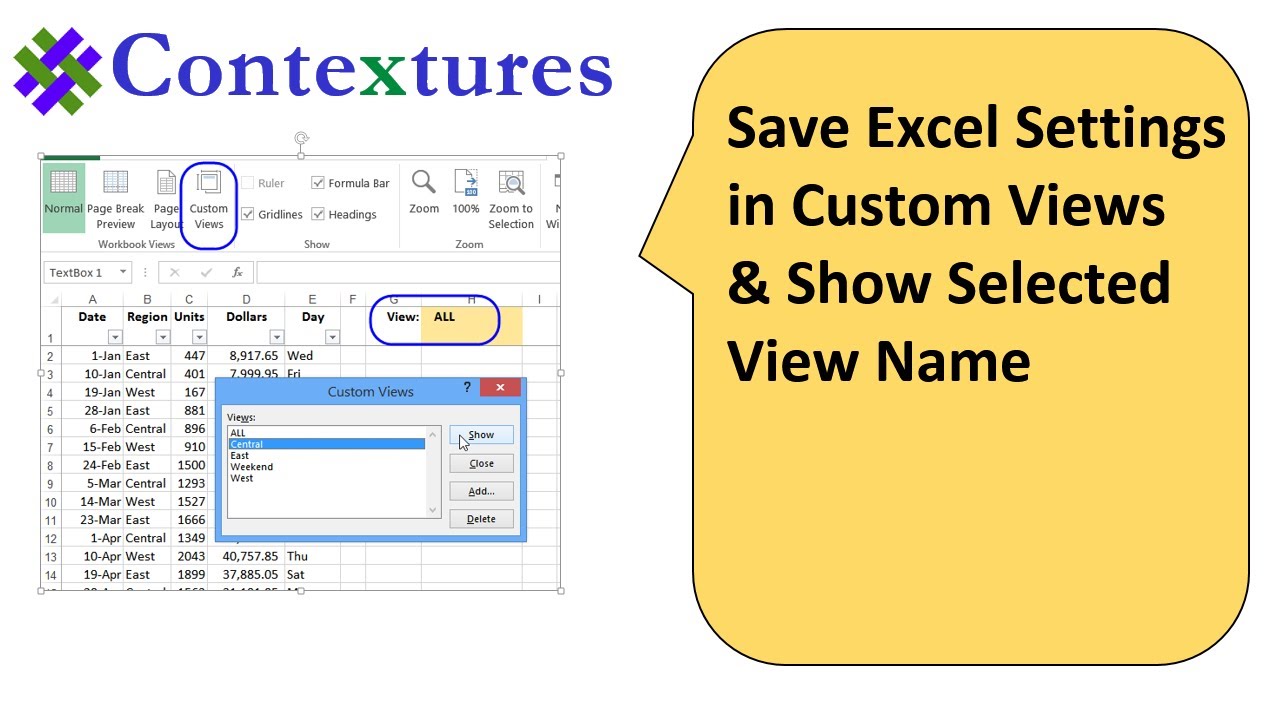 Save Excel Settings in Custom Views