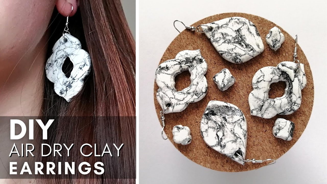 Homemade Air Dry Clay Earrings | Easy Air Dry Clay Tutorial | Faux Stone Technique