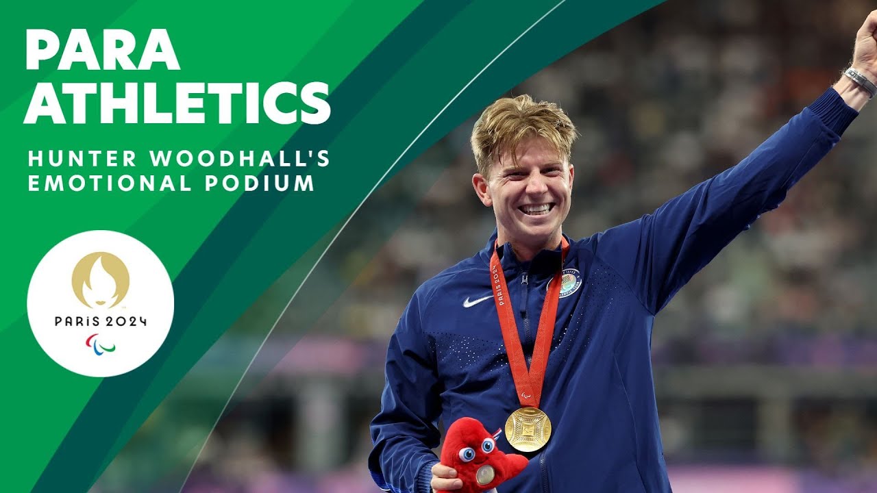 Hunter Woodhall's Very Emotional Podium After Taking Home Gold in the Men's 400m T62 🥹🥇